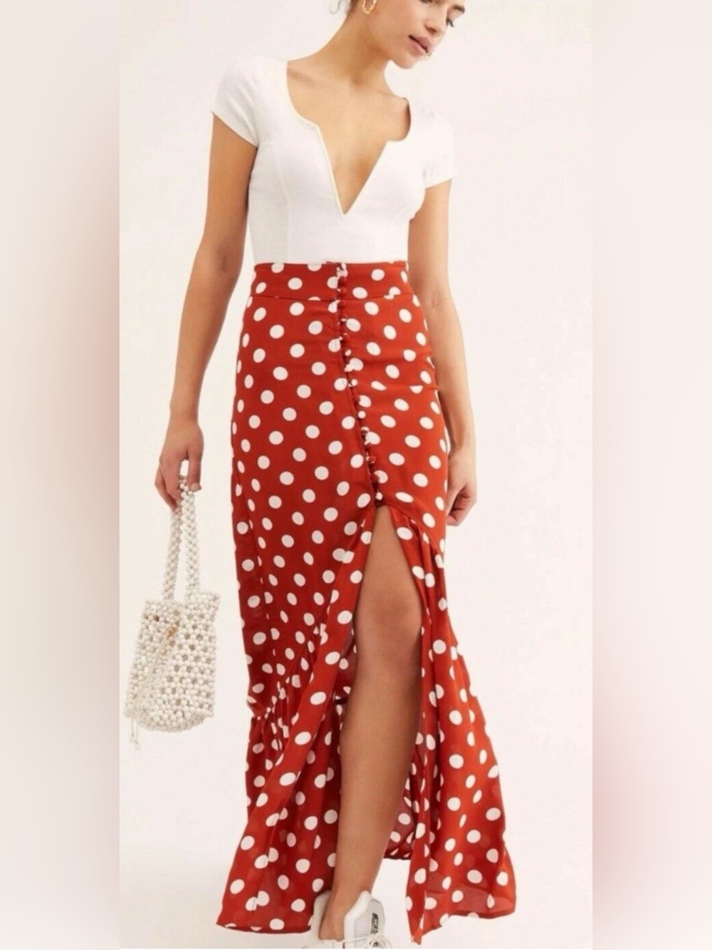 Flynn Skye Women's Maxi Skirt Polka Dot Print, Size Large NWOT